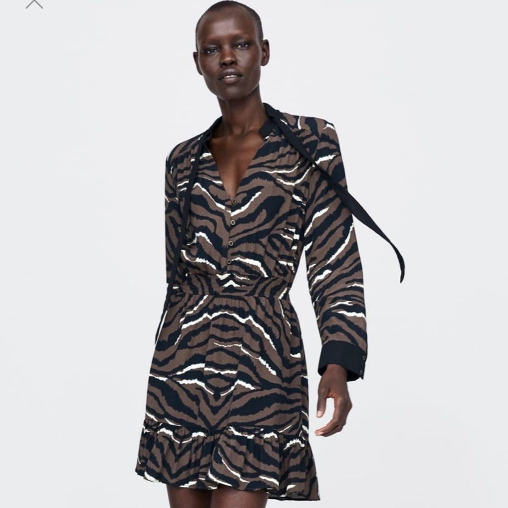 Zara animal mini print tie dress